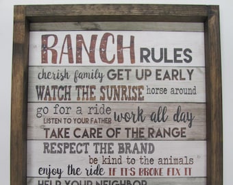 Ranch Rules,Marla Rae,Ranch House Decor,Farmhouse Decor,Country House Decor,Wooden Art Sign or Rustic Shadowbox Frame,Choice Of 2 Styles