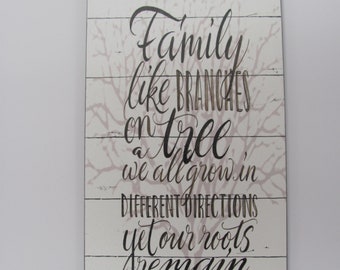 Family,Like Branches On A Tree, Family Wall Decor,Roots Remain As One Wooden Art Sign, 9"W x 18"H, Cindy Jacobs