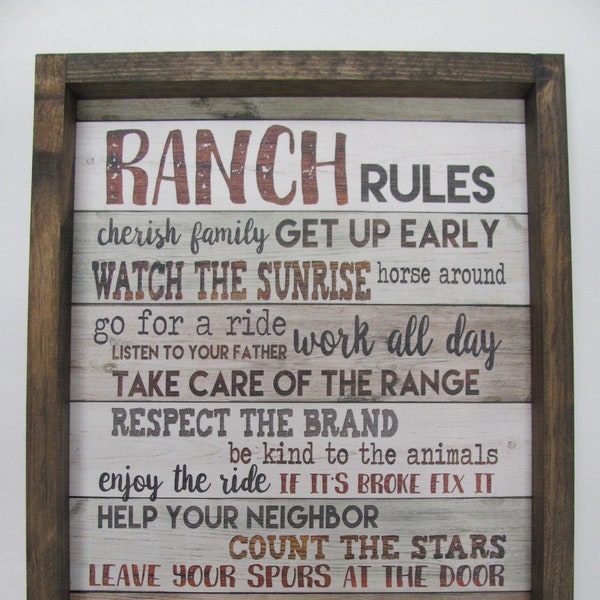 Ranch Rules,Marla Rae,Ranch House Decor,Farmhouse Decor,Country House Decor,Wooden Art Sign or Rustic Shadowbox Frame,Choice Of 2 Styles