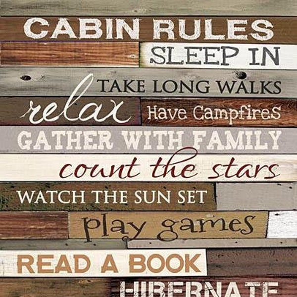 Cabin Rules Sign,Cabin Wall Decor,Cabin Decor,Family Cabin Decor,12"W x 16"T Wooden Art Plaque,Marla Rae