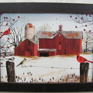 Winter Decor,Cardinal Decor,Barn Decor,Farmhouse,Farm Scene,Red Barn Decor, 18 1/2&quot;W x 14 1/2&quot;H,Billy Jacobs