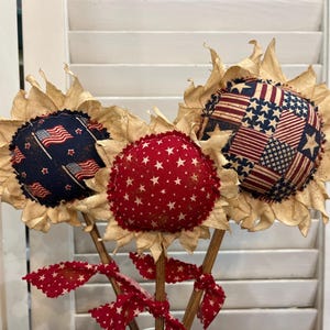 Primitive Americana Flower,Americana Flowers,Americana Decor,Primitive 4thOfJuly,Flower Pokes,Americana Fabrics May Vary,Set of 3