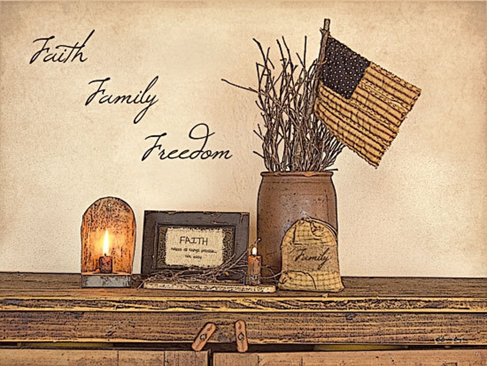 Patriotic Wall Decorprimitivefaith Family Freedomsusie - Etsy