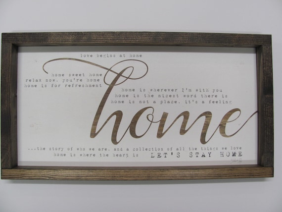 Family Wall Decor,Lets Stay Home,Love Begins At Home,Home Sweet Home, Home Is Where The Heart Is,Rustic Shadowbox Frame,19" Lx 9"H,Marla Rae