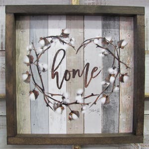 Cotton Wreath,Cotton Stems, Home Rustic Framed Art Sign,Home Sign,Marla Rae,