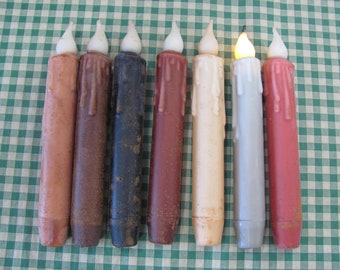 7" Grubby Timer Taper,Flame-Less Flicker Candle,Primitive Candle,Wax Dipped Candle,LED Candles