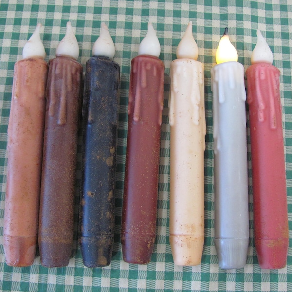 7" Grubby Timer Taper,Flame-Less Flicker Candle,Primitive Candle,Wax Dipped Candle,LED Candles