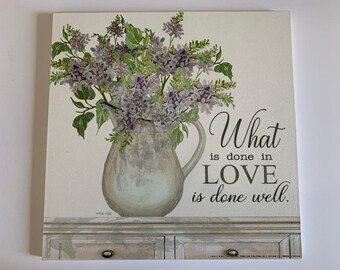 Farmhouse Decor,Country Floral,Love Wall Decor,Country Wall Decor,Lilac Florals,Wooden Art Sign,12"Hx12"W