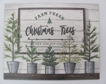 Christmas Sign,Christmas Decor,Farm Fresh Christmas Trees,Seasonal Artwork,Rustic Christmas Tree