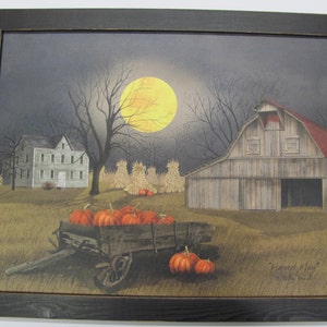 Fall Decor,Harvest Decor,Harvest Moon,Barn,Billy Jacobs, Handmade Distressed Frame,Pumpkins,Wagon,Harvest,18 1/2"W x 14 1/2"H