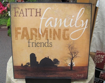 Farming Decor,Faith Family Farming Friends, Farming Wall Decor,Farmer,Farmhouse Wall Decor,Farming Wall Decor,Wooden Art Sign,12”Hx12”W