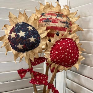 Primitive Americana Flower,Americana Flowers,Americana Decor,Primitive 4thOfJuly,Flower Pokes,Americana Fabrics May Vary,Set of 3