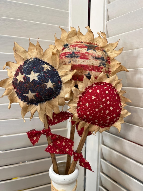 Primitive Americana Flower,Americana Flowers,Americana Decor,Primitive 4thOfJuly,Flower Pokes,Americana Fabrics May Vary,Set of 3