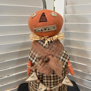Primitive Pumpkin Doll,Primitive Fall,Primitive Pumpkin Doll,Fall Primitive Decor,Prudence Pumpkin Doll,Handmade