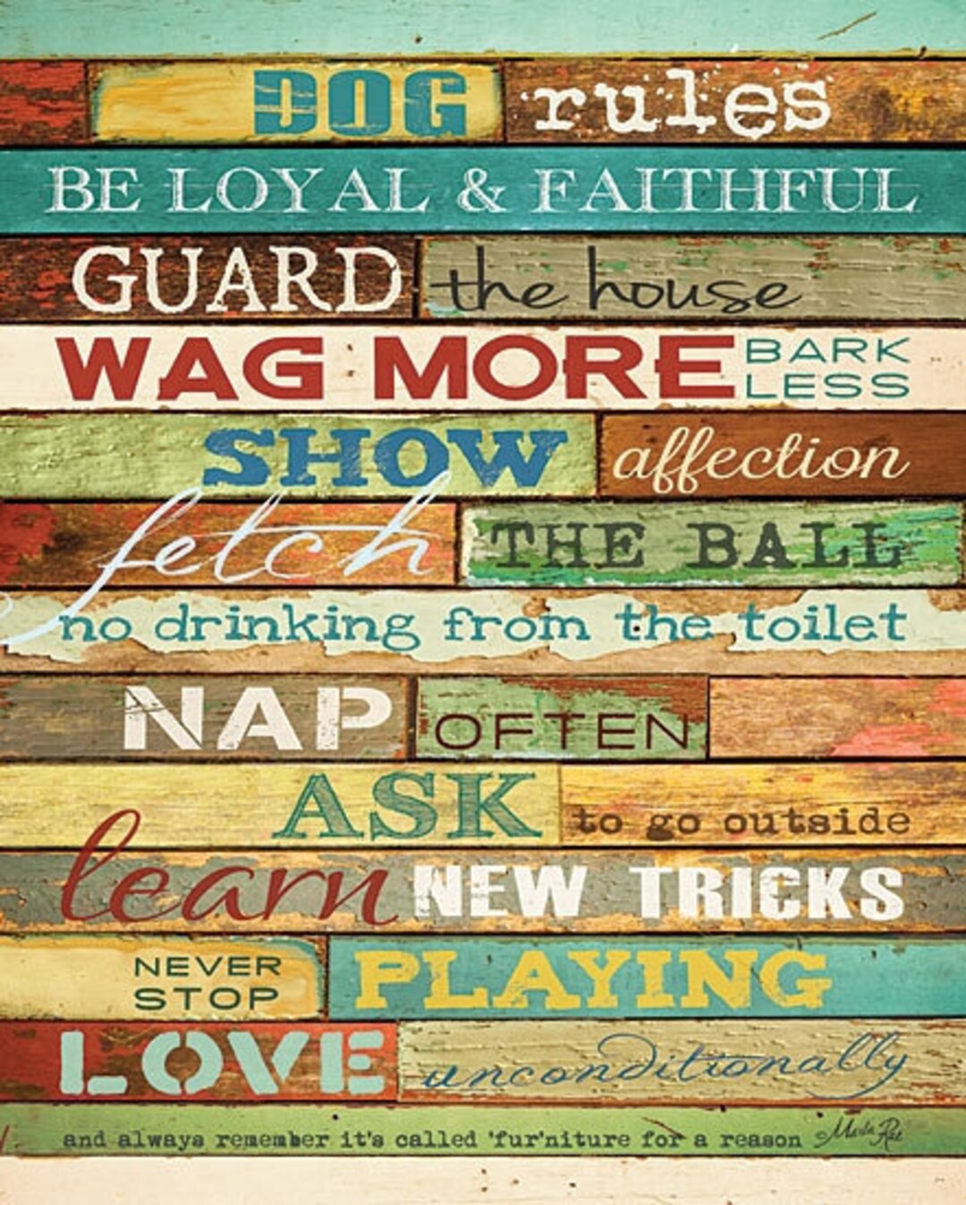 Dog Rules Wall Art,dog Decor,dog Lovers Wall Art,marla Rae,20h X 16w