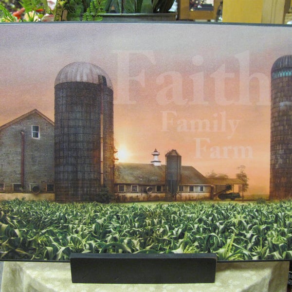 Faith Family Farm Decor,Farm,Farmer,Grain Bin,Barn,Corn Field,Wooden Art Sign,18"Wx12"H,Robin-Lee Vieira