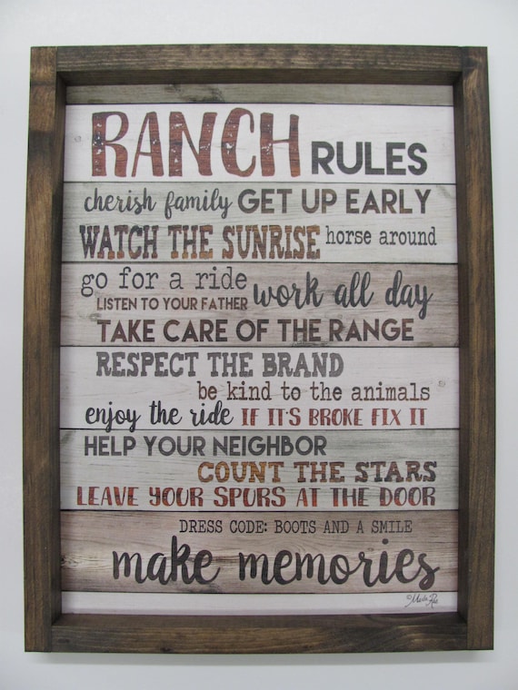 Ranch Rules,Marla Rae,Ranch House Decor,Farmhouse Decor,Country House Decor,Wooden Art Sign or Rustic Shadowbox Frame,Choice Of 2 Styles
