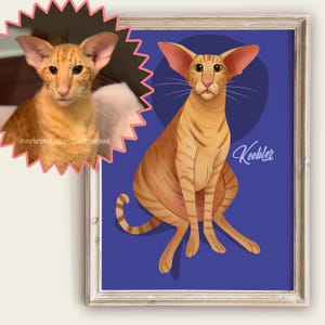 Oriental Shorthair Portrait, Custom Cat Portrait, Cartoon Cat Portrait, Oriental Shorthair Mom, Oriental Cat Portrait, Oriental Cat Art