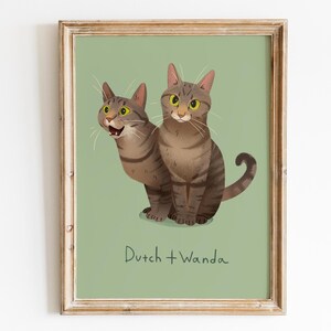Retrato de gato, retrato de mascota, retrato de gato de dibujos animados, regalo de gato personalizado, regalo de mamá gata, retrato conmemorativo de mascota, gato atigrado, arte de gato personalizado
