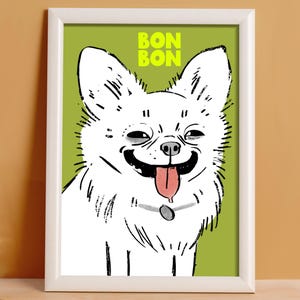 Cartoon Dog Portrait, Modern Dog Art, Custom Pet Illustration, Bright Green Interior Decor, Pet Lover Gift, Dog Mom Present, Printable Art