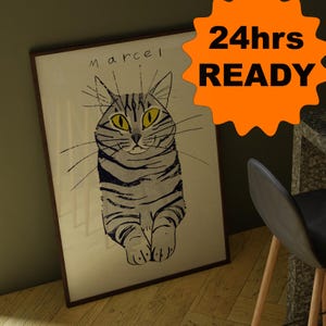 Ugly Cat Portrait, Abstract Tabby Cat, Modern Cat Wall Art, Custom Contemporary Portrait, Custom Cat Portrait, Custom Pet Poster, Ugly Pet