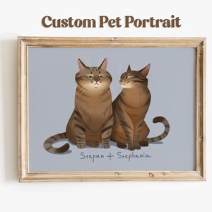 Retrato de gato, retrato de mascota, retrato de gato de dibujos animados, regalo de gato personalizado, regalo de mamá gata, retrato conmemorativo de mascota, gato atigrado, arte de gato personalizado