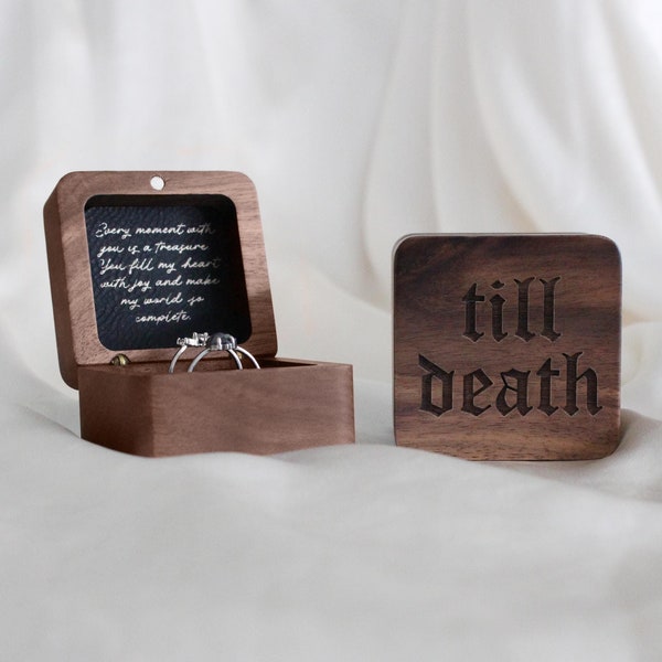 Engraved Walnut Ring Box | Till Death Black Velvet Proposal Keepsake