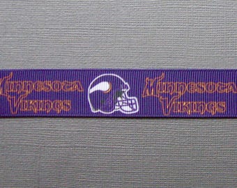 Minnesota VIKINGS- 7/8" Multi-Logo Design On Purple Grosgrain Ribbon  - 3 Yards