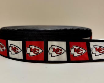 Kansas City Chiefs - 7/8" Alternating Arrowhead Logo Blocks on Grosgrain Ribbon - 3 Yards
