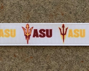 ASU Alternating Logos on 5/8" White  Grosgrain Ribbon - 3 Yards
