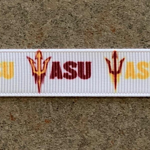 ASU Alternating Logos on 5/8" White  Grosgrain Ribbon - 3 Yards