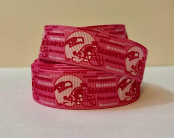 SEATTLE SEAHAWKS - Helmet Logos on 7/8" Pink Grosgrain Ribbon - 3 Yards