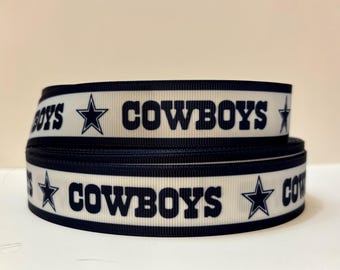 Dallas Cowboys - 1"  Alternating Logos with Solid Navy Borders on White Grosgrain Ribbon  - 3 Yards