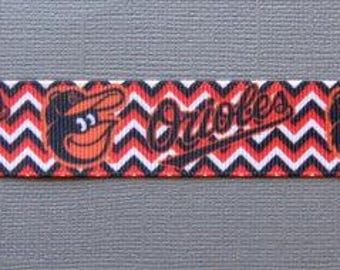 Baltimore ORIOLES 7/8" Alternating Logos on Orange and Black Chevron-Designed  Grosgrain Ribbon - 3 Yards
