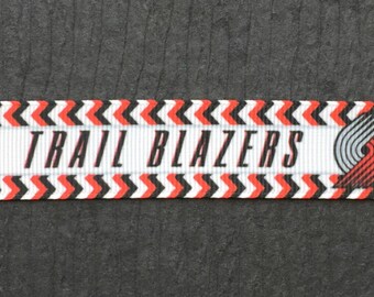 PORTLAND TRAIL BLAZERS 7/8" Alternating Logos with Chevron Borders Grosgrain Ribbon - 3 Yards