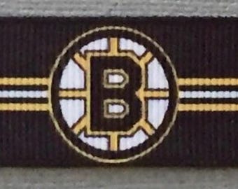 BOSTON BRUINS Repeating Logos on 7/8" Black Grosgrain Ribbon - 3 Yards