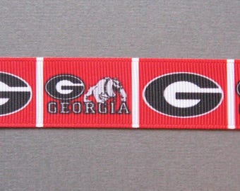 Georgia 7/8" Alternating Logos on Red Grosgrain Ribbon - 3 Yards