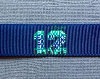 SEATTLE SEAHAWKS - Repeating 12th Man Logo  Grosgrain Ribbon - 3 Yards
