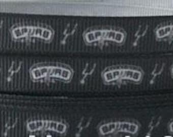 San Antonio Spurs 3/8" Alternating Logos on Black Grosgrain Ribbon - 3 Yards