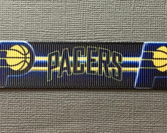 INDIANA PACERS 7/8" Logos on Black Grosgrain Ribbon with Center Stripes - 3 Yards