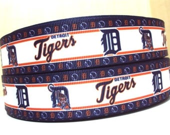 DETROIT TIGERS - 1"  Multi-Logos with Decorative Borders on Grosgrain Ribbon - 3 Yards