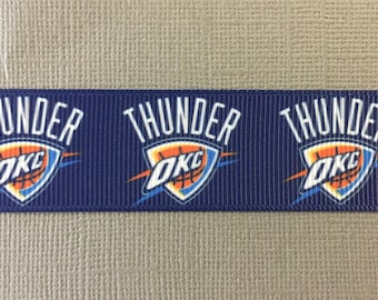 OKC Thunder 1" Repeating Logos on Navy Grosgrain Ribbon - 3 Yards
