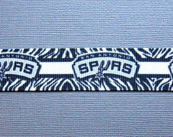 SAN ANTONIO SPURS 7/8" Repeating Logos with Decorative Borders Grosgrain Ribbon - 3 Yards