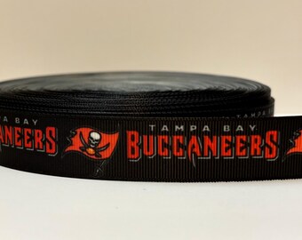 TAMPA BAY BUCCANEERS - 7/8" Alternating Logos on Black Grosgrain Ribbon - 3 Yards
