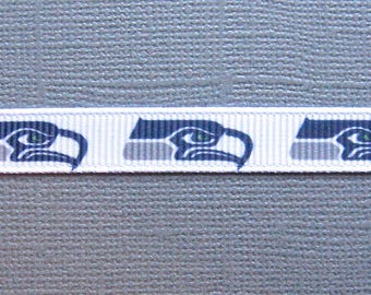 SEATTLE SEAHAWKS - Repeating Logos on 3/8" White Grosgrain Ribbon - 3 Yards
