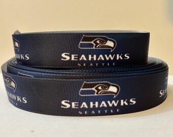 SEATTLE SEAHAWKS - Repeating Logos on 7/8" Dark Navy Grosgrain Ribbon - 3 Yards