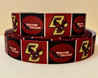 BOSTON COLLEGE Logos on 7/8" Maroon Grosgrain Ribbon - 3 Yards
