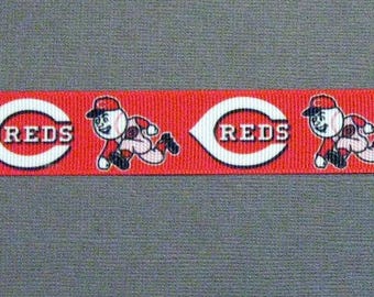 Cincinnati Reds Logos on 7/8" Grosgrain Ribbon - 3 Yards