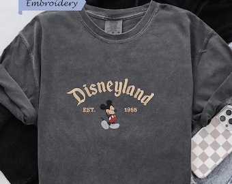 Embroidered Disneyland EST 1955 Comfort Colors T Shirt Mickey Mouse Vintage Tee Cozy Disney Fan Gift
