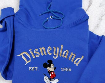 Sudadera vintage con bordado de Mickey Mouse, cuello redondo con bordado de Disneyland de 1955, suéter clásico de Disney California, regalo retro para fans de Disney